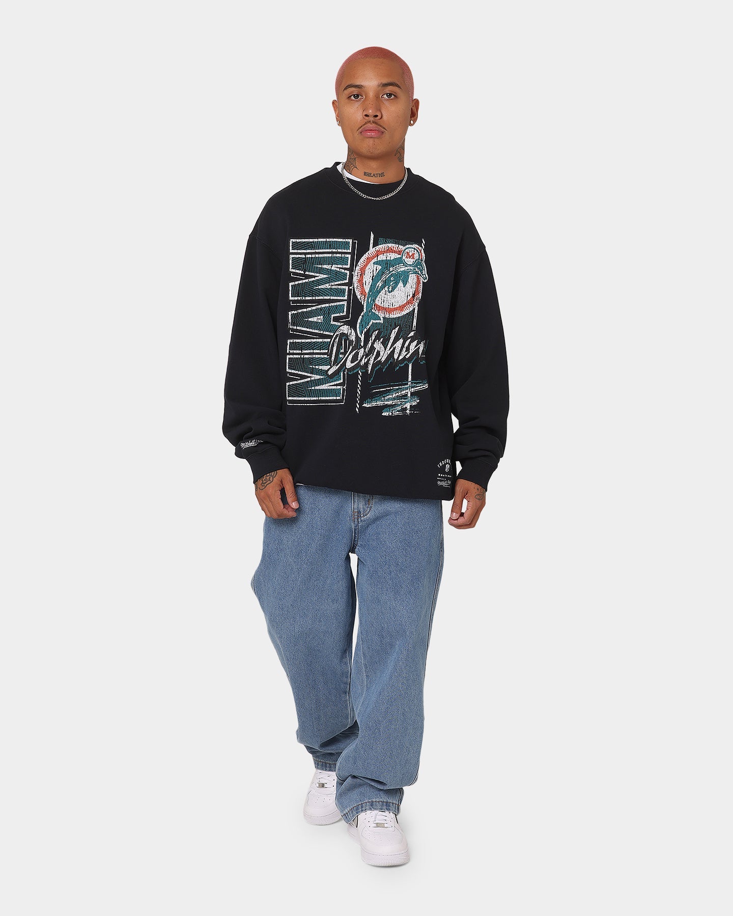 Mitchell & Ness Miami Dolphins Vintage Zig Zag Crewneck Faded Black