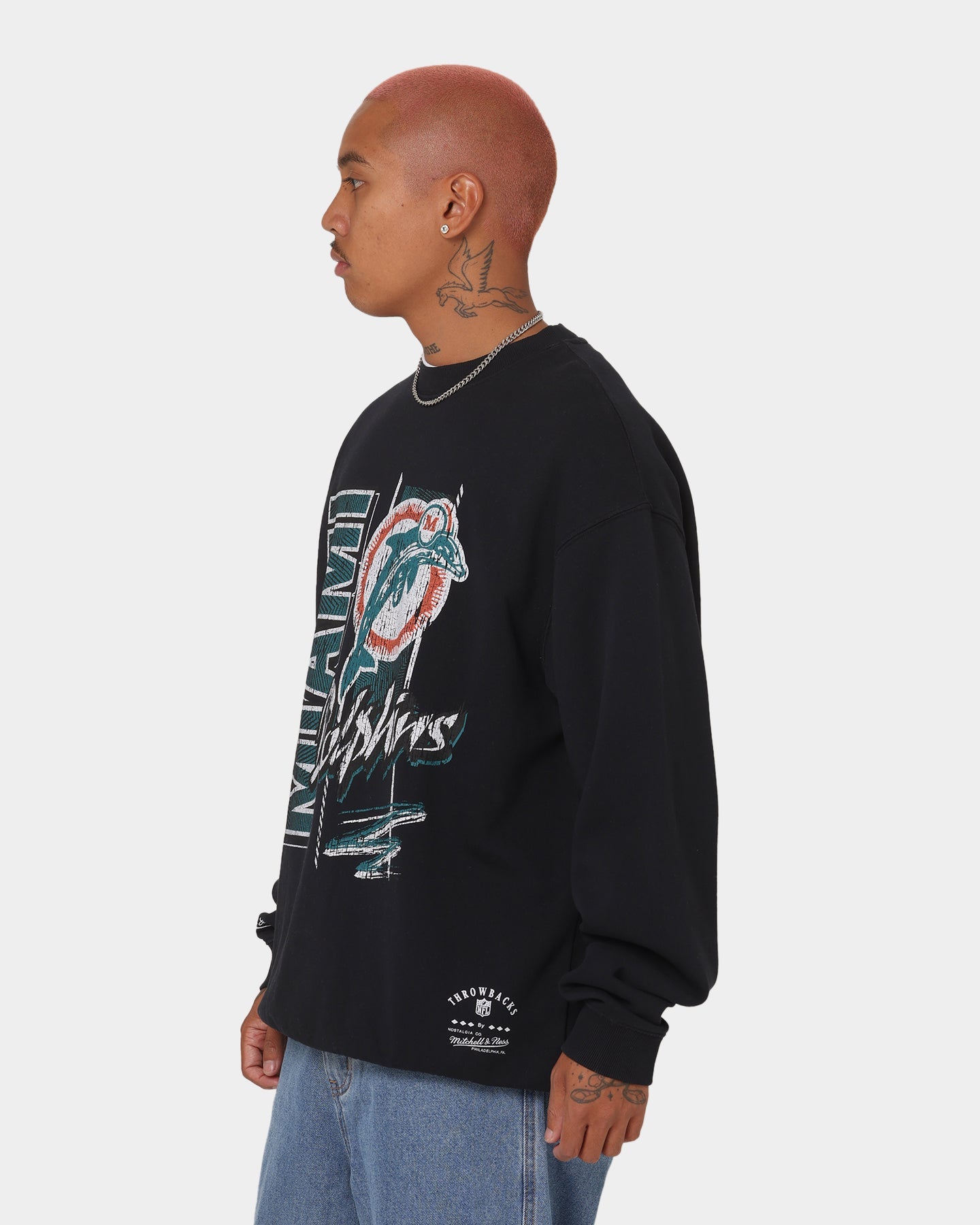 Mitchell & Ness Miami Dolphins Vintage Zig Zag Crewneck Faded Black