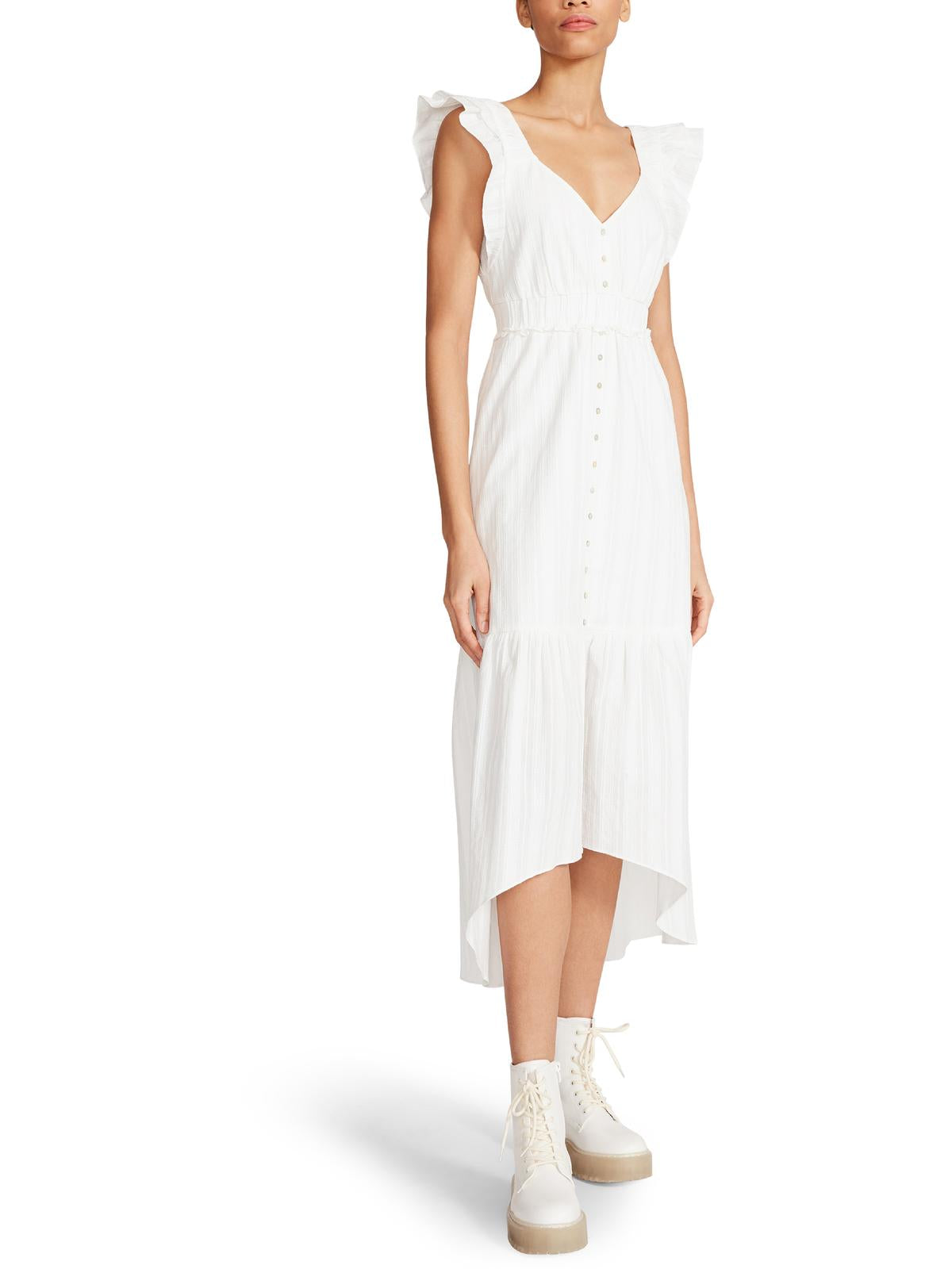 Womens Ruffle Sleeve Hi-Low Sundress