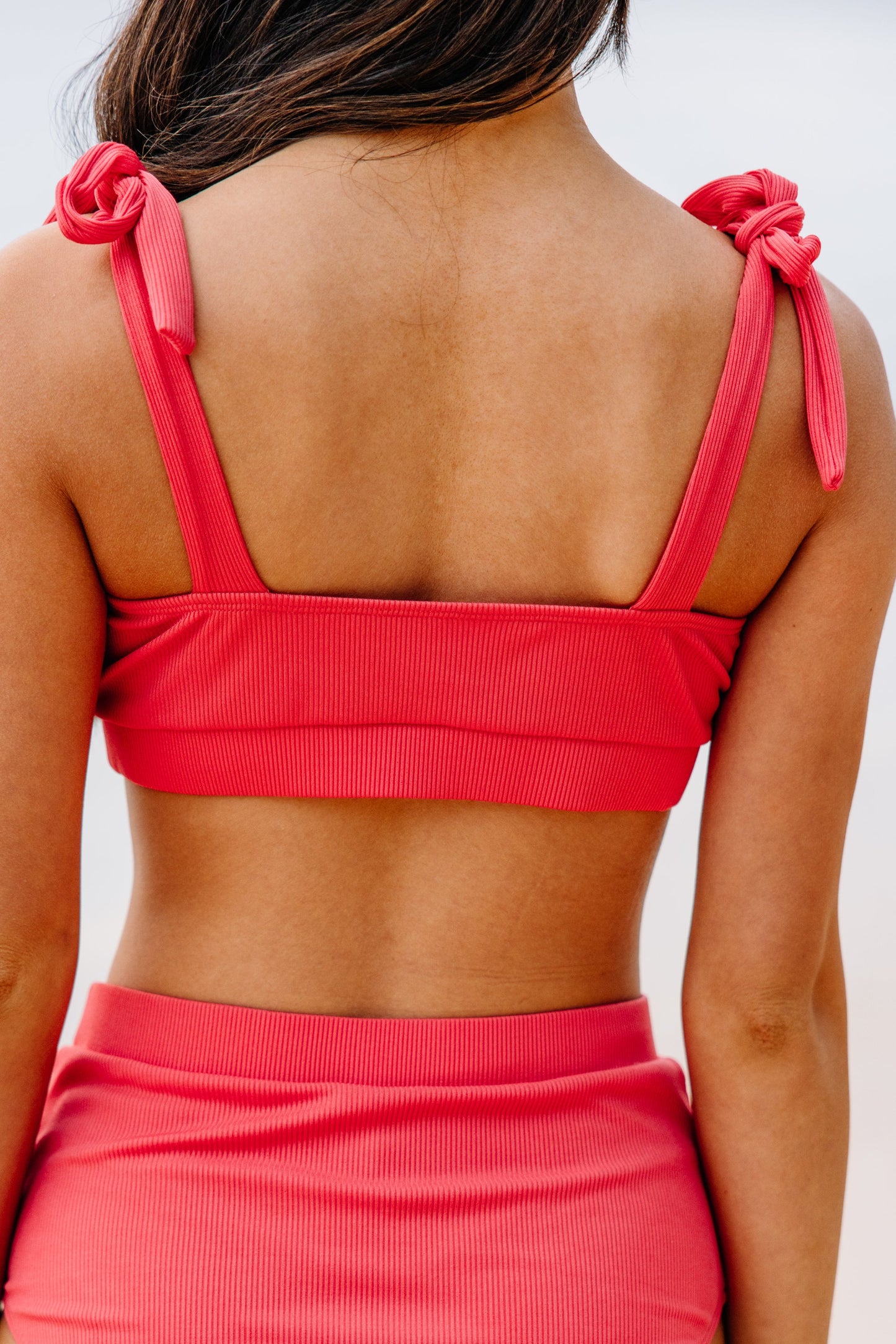 On A Whim Coral Red Ribbed Bikini Top