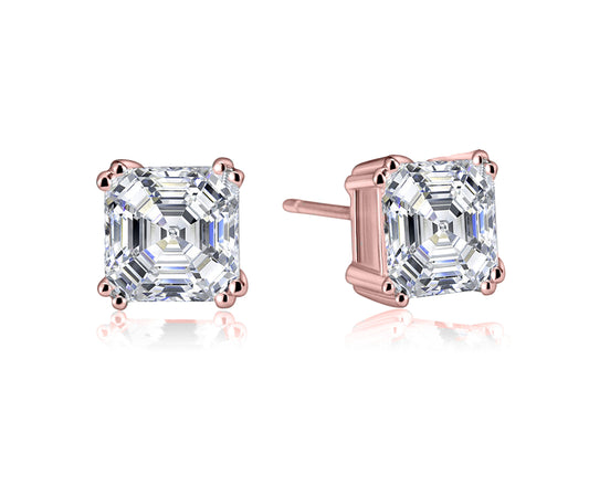 Sterling Silver with Clear Cubic Zirconia Asscher-Cut Stud Earrings