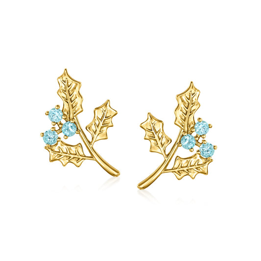 RS Pure by Ross-Simons Swiss Blue Topaz Holly Flower Earrings in 14kt Yellow Gold