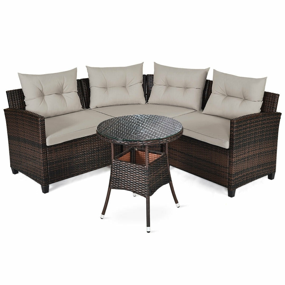 4pc Outdoor Cushioned Wicker Rattan Furniture Set - Brown