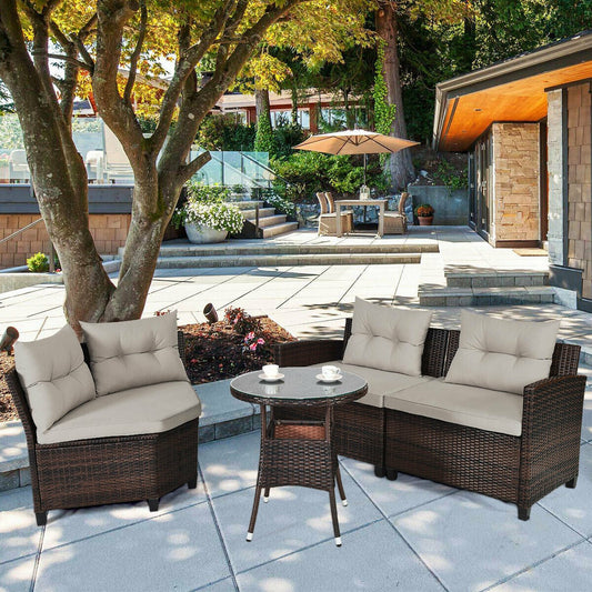 4pc Outdoor Cushioned Wicker Rattan Furniture Set - Brown