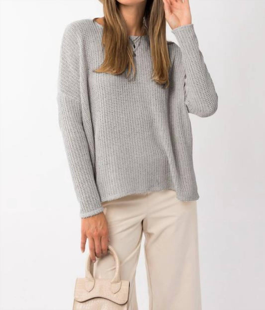 L/s Knit Top With Side Slits In Heather Grey