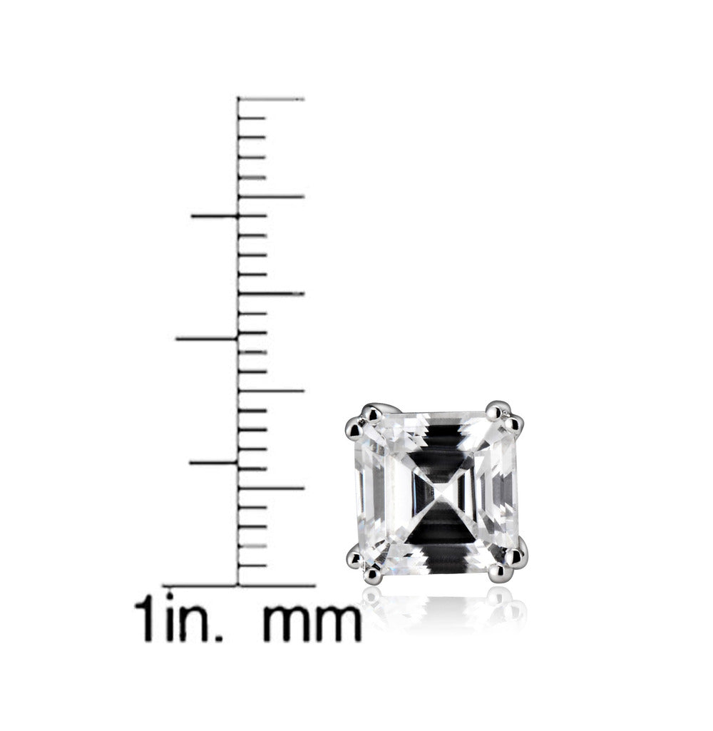 Sterling Silver with Clear Cubic Zirconia Asscher-Cut Stud Earrings