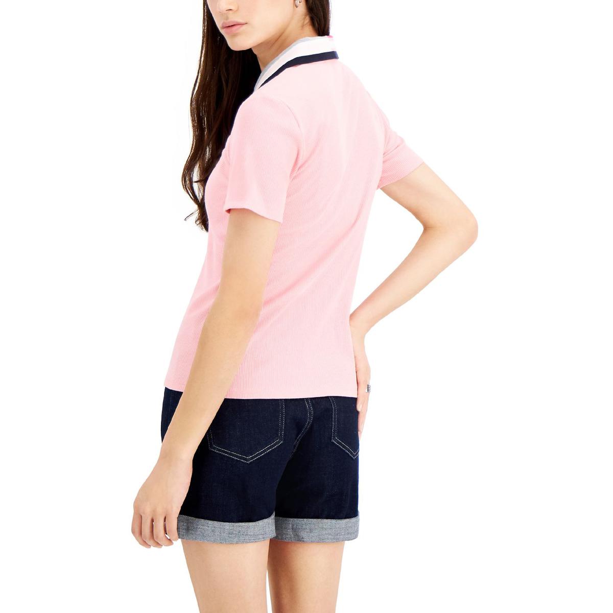 Womens Striped Ribbed Polo Top