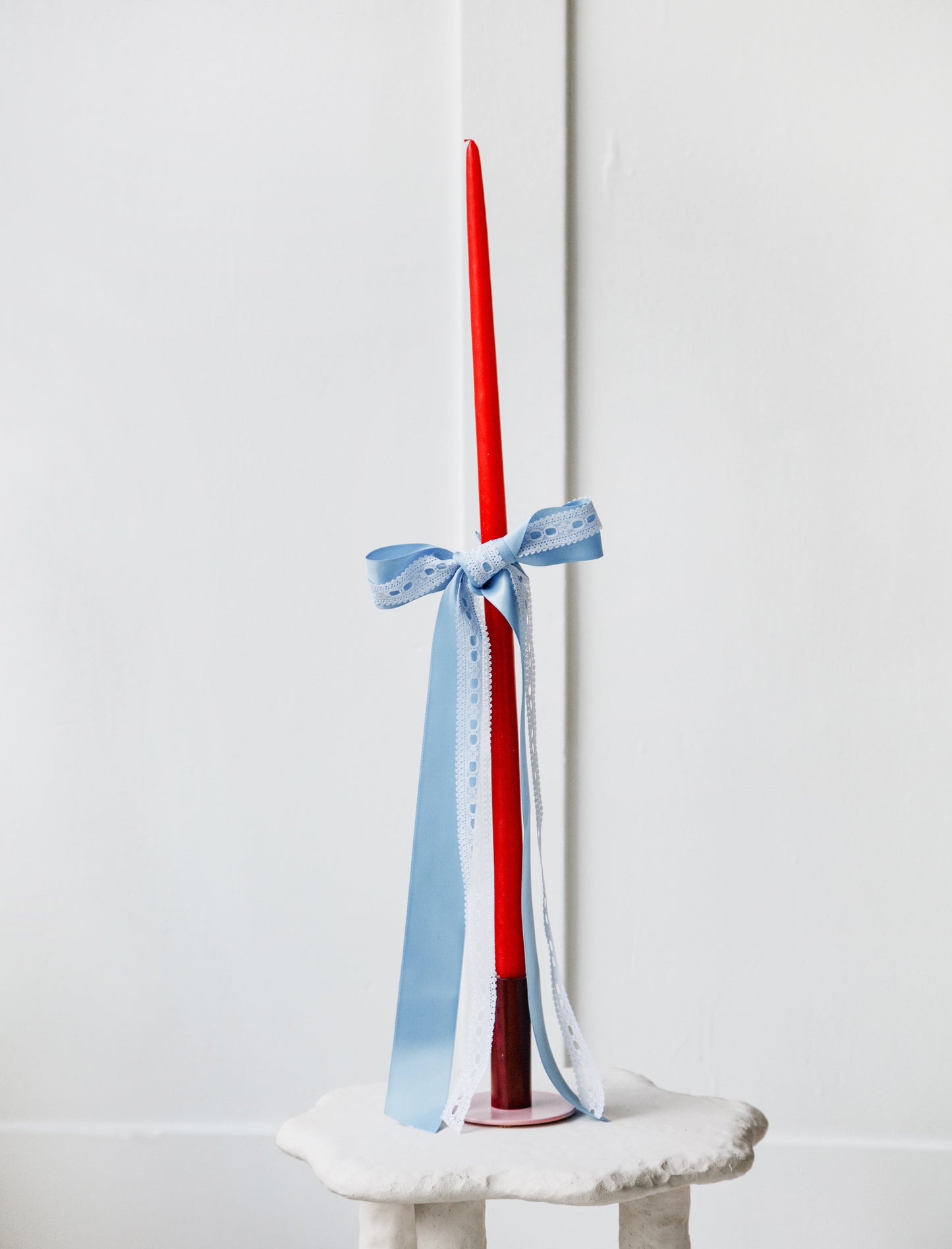 Taper Candle Red with Blue Bow