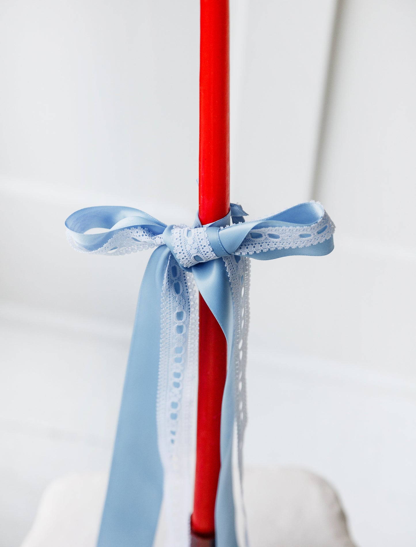 Taper Candle Red with Blue Bow