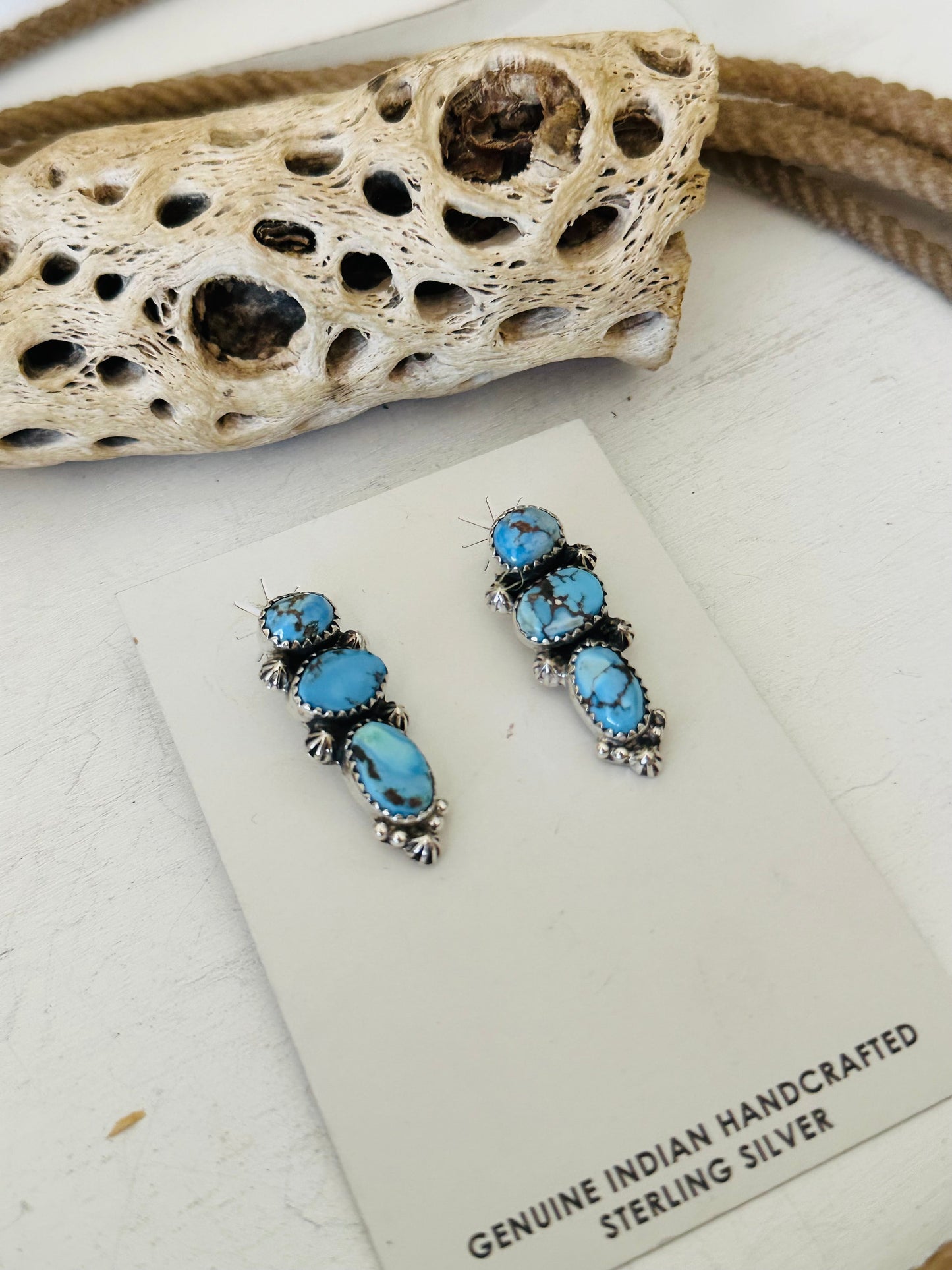 Southwest Handmade Golden Hills Turquoise & Sterling Silver Post Dangle Earrings