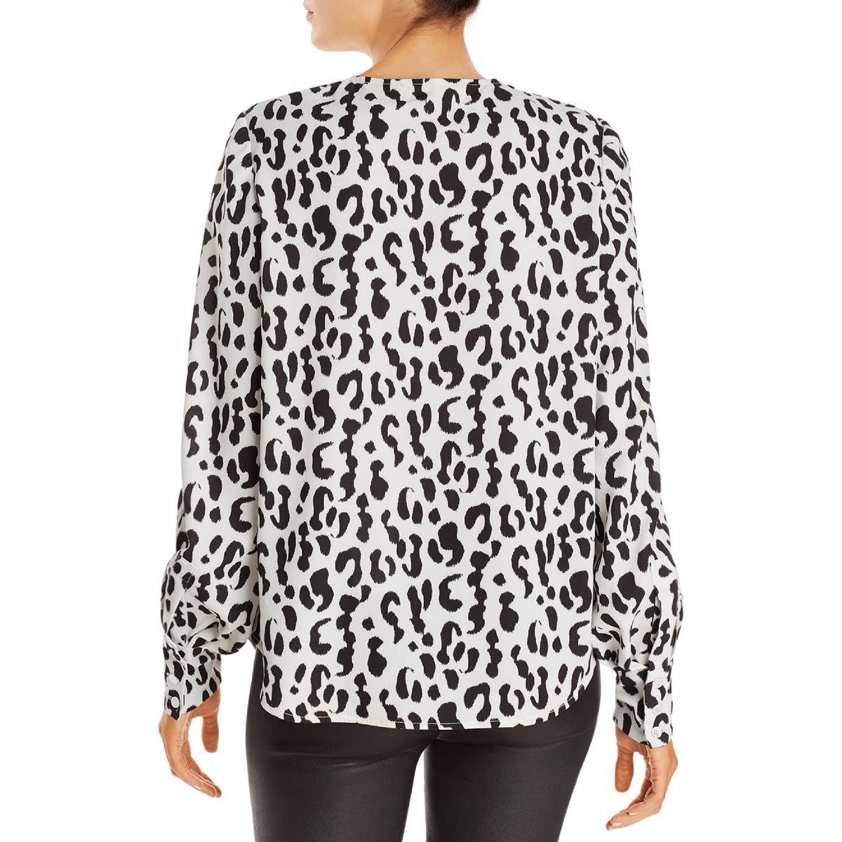 Womens Animal Print Pleated Button-Down Top