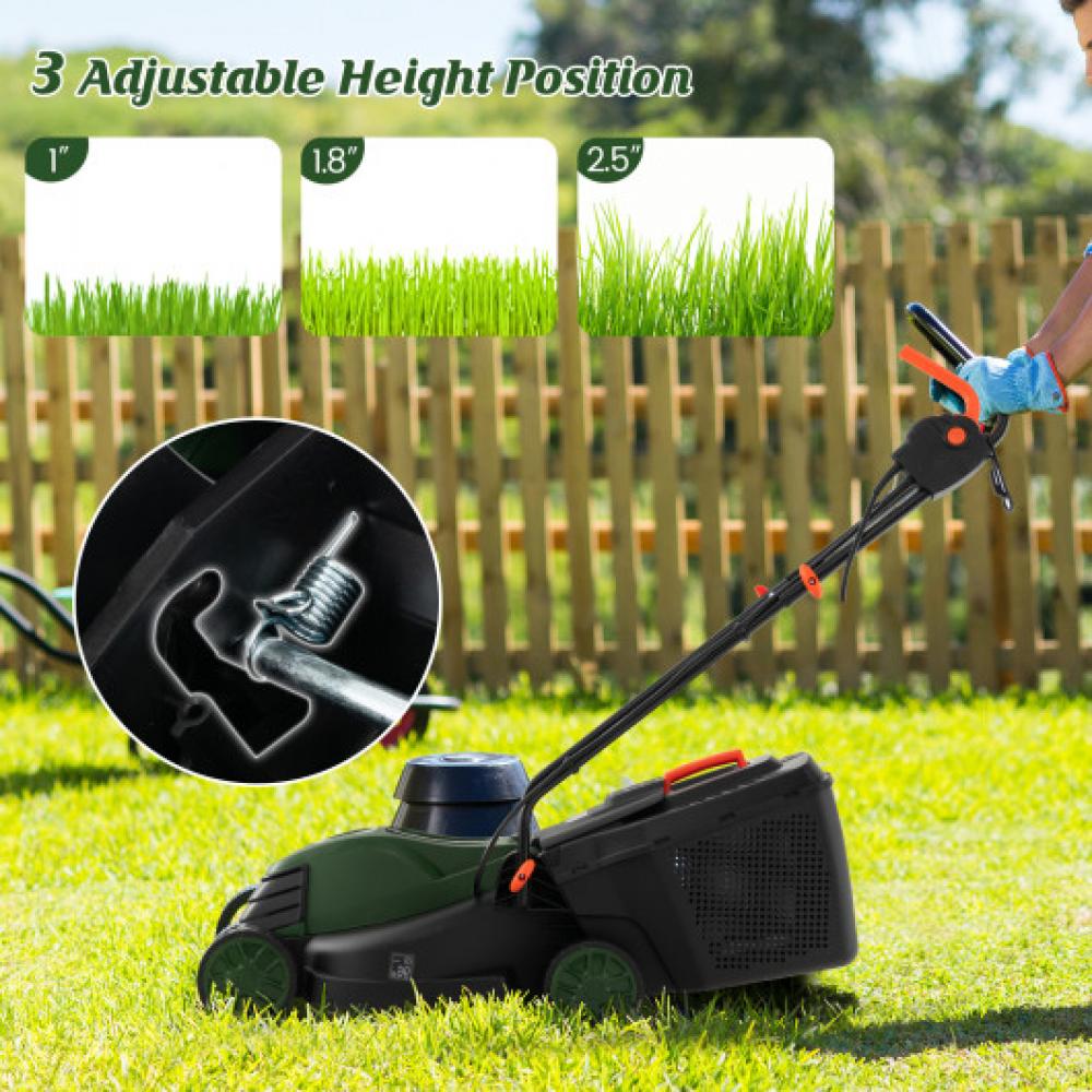 10 AMP 13 Inch Electric Corded Lawn Mower with Collection Box-Black & Green