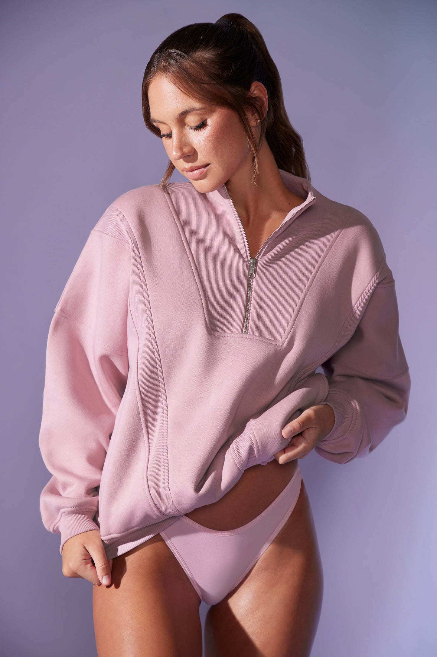 Oversized Half Zip Sweatshirt in Dusty Mauve