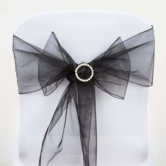 5 Pack Black Sheer Organza Chair Sashes 6"x108"