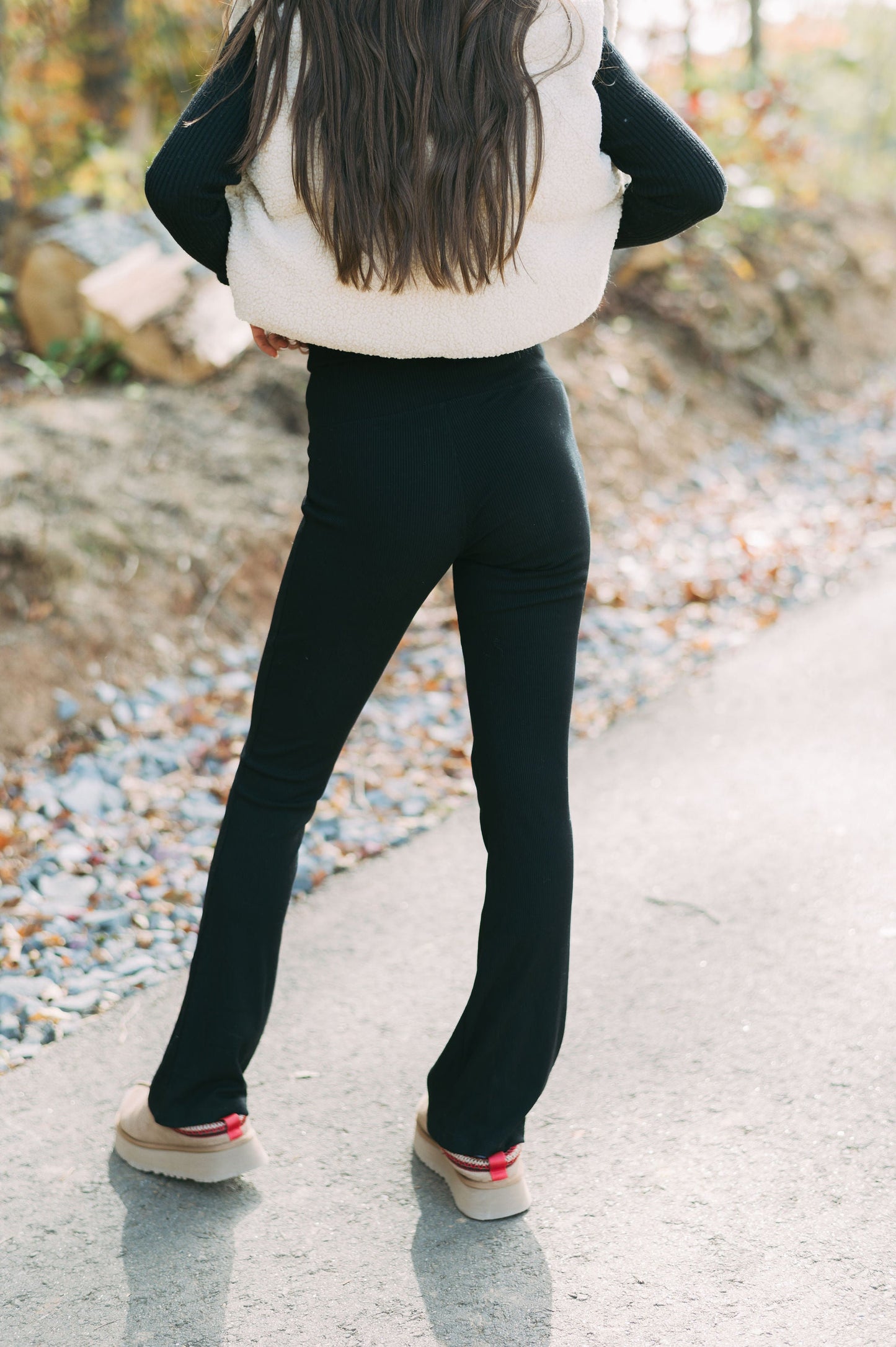 Ribbed Fold Over Leggings- Black