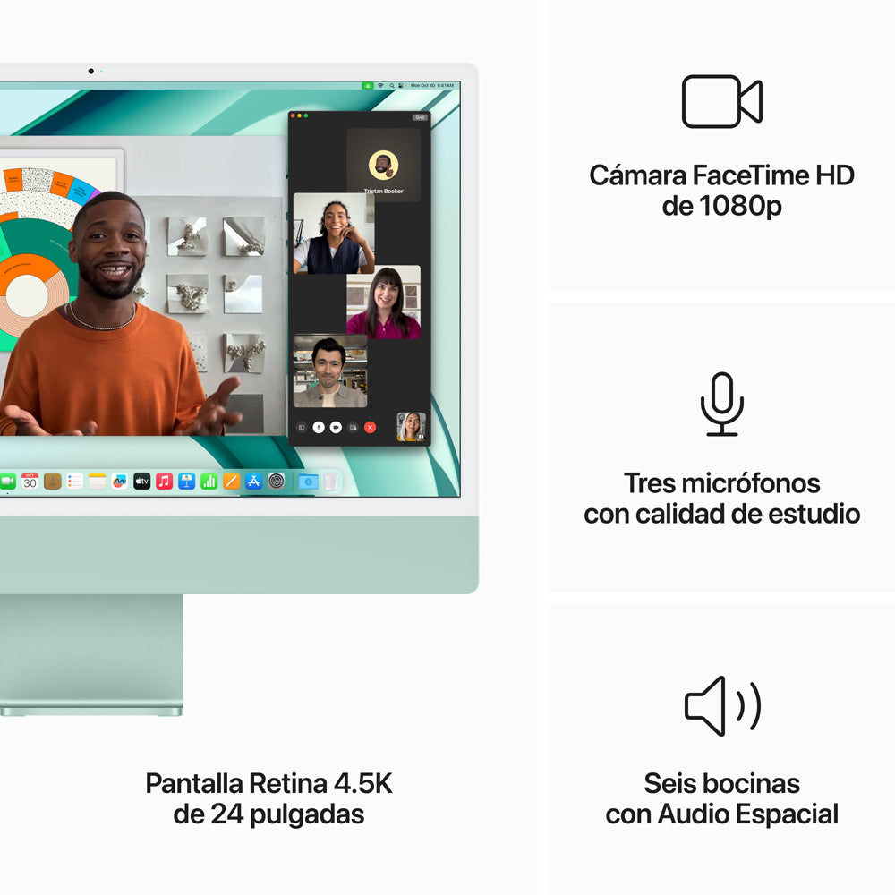 iMac con pantalla Retina 4.5K de 24 pulgadas: Chip M3 de Apple con CPU de 8 núcleos y GPU de 10 núcleos, 256 GB SSD - Verde