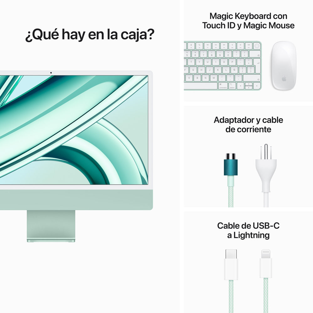 iMac con pantalla Retina 4.5K de 24 pulgadas: Chip M3 de Apple con CPU de 8 núcleos y GPU de 10 núcleos, 256 GB SSD - Verde