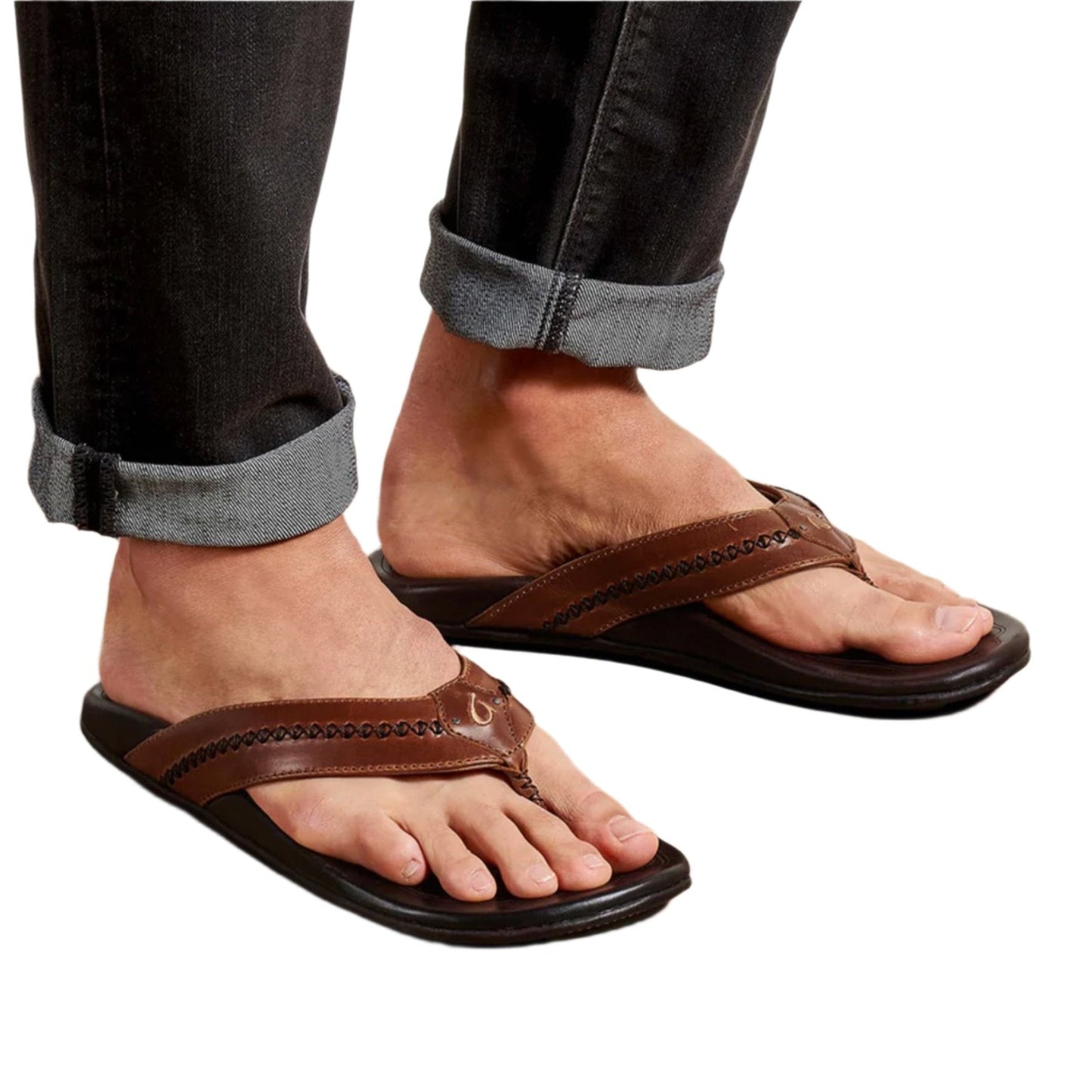 OluKai Men's "Mea Olu" Sandals- Tan/Dark Java