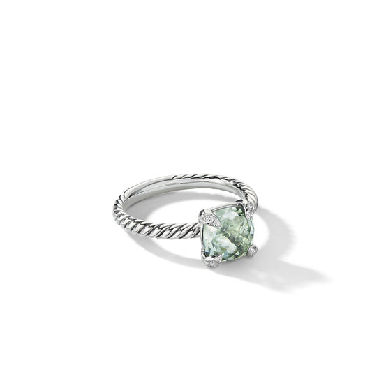 Chatelaine® Ring in Sterling Silver with Prasiolite and Diamonds\, 8mm