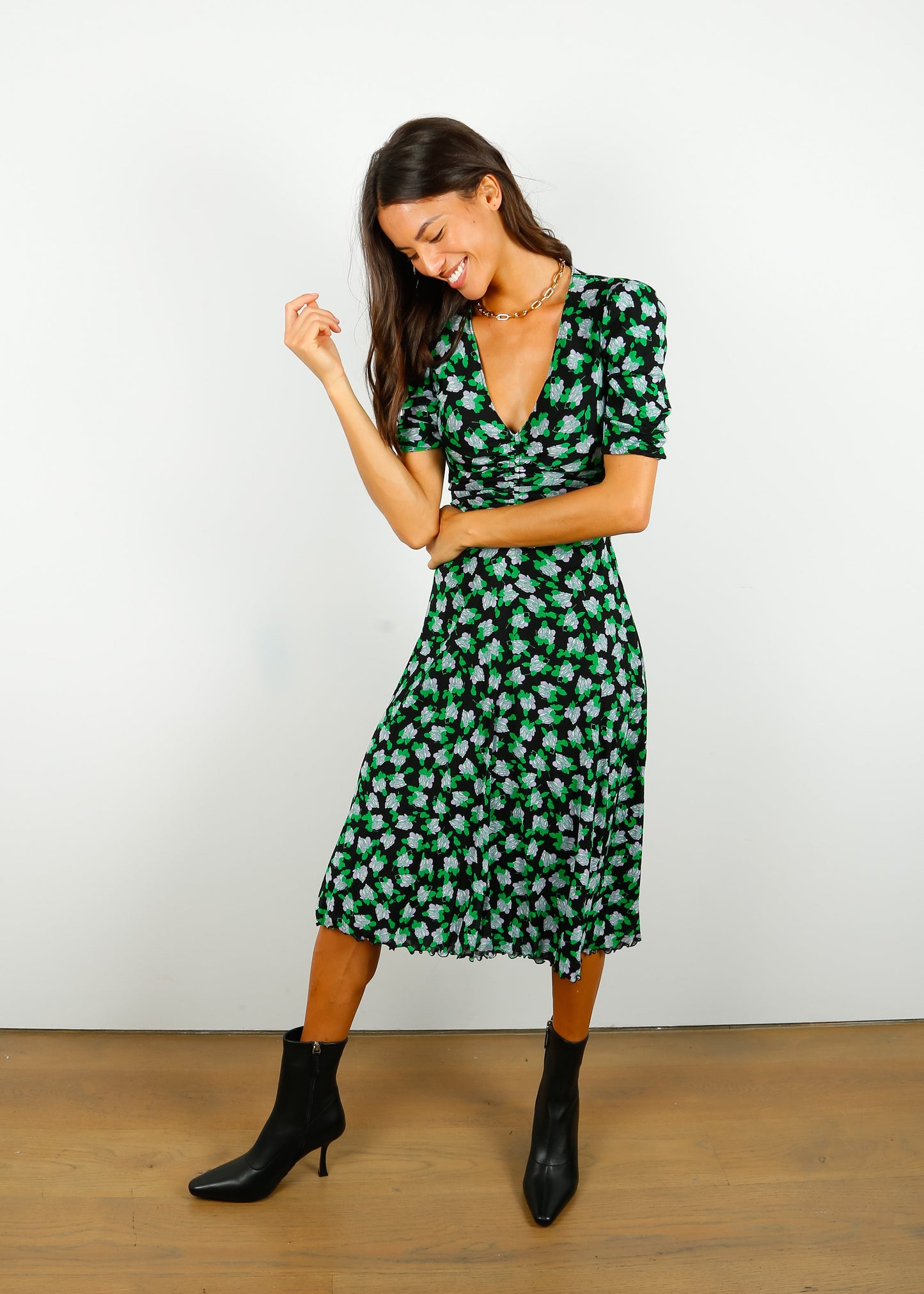 DVF Koren Reversible Dress in Dots Blossom, Venice Geo