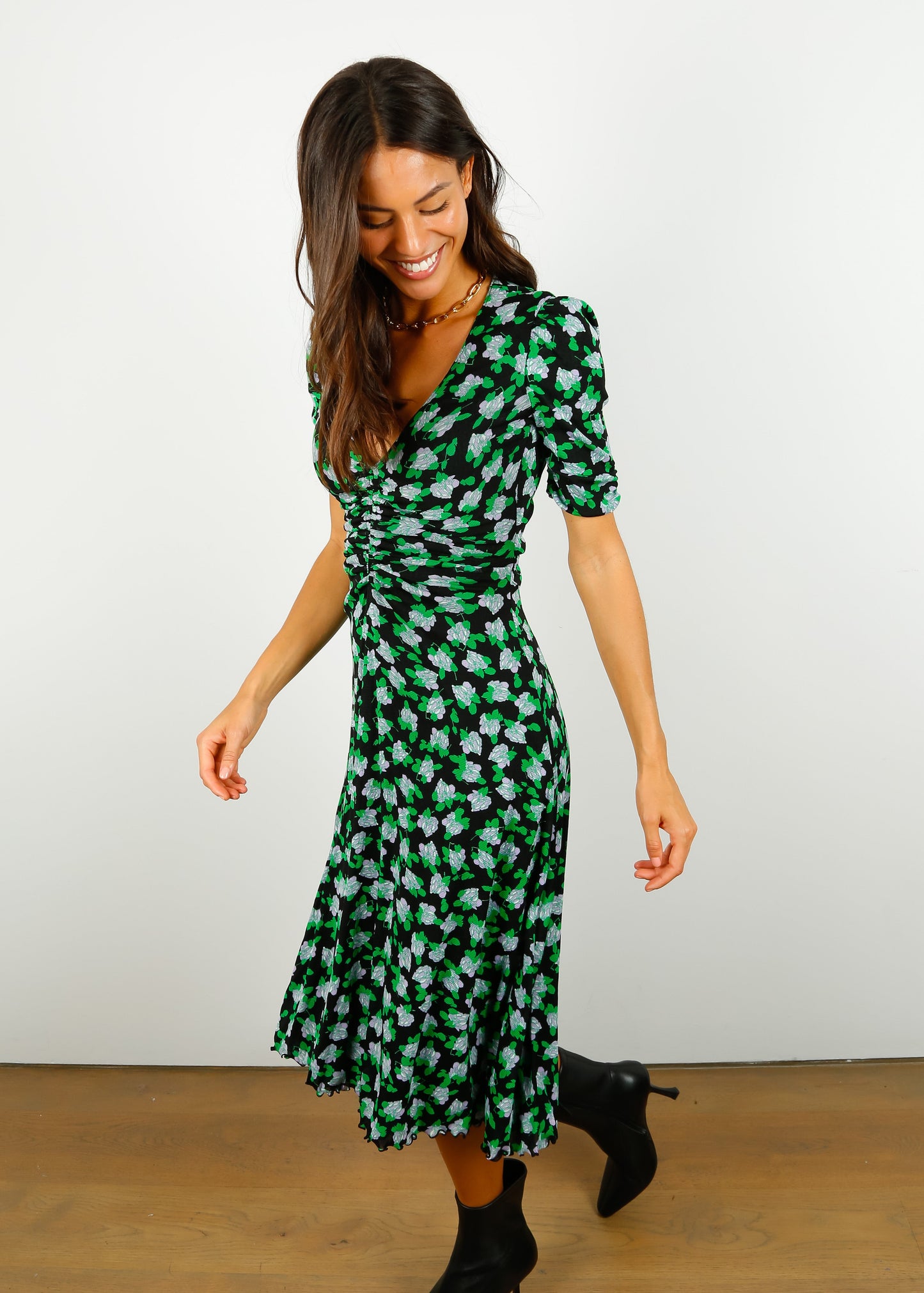 DVF Koren Reversible Dress in Dots Blossom, Venice Geo