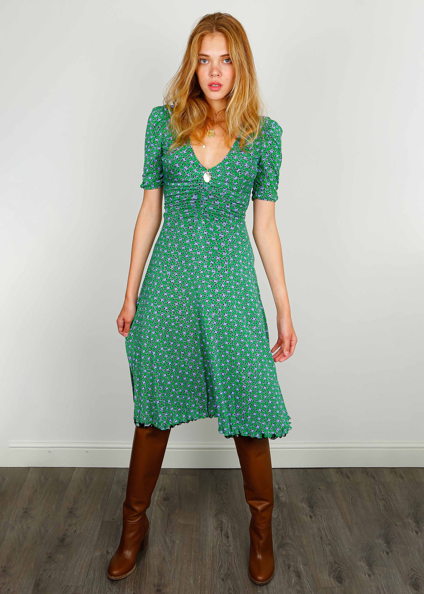 DVF Koren Reversible Dress in Dots Blossom, Venice Geo