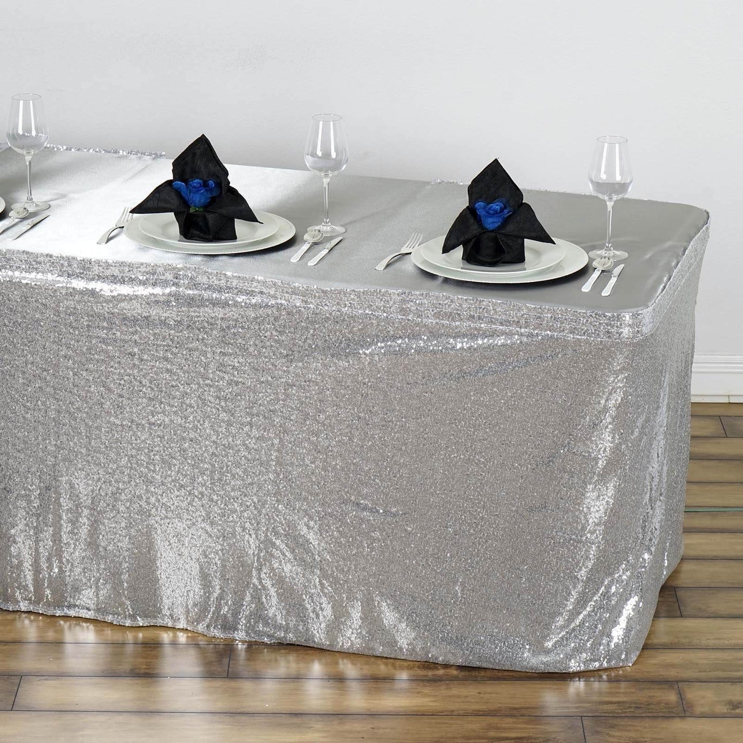 Silver Glitzy Sequin Table Skirts 17ft