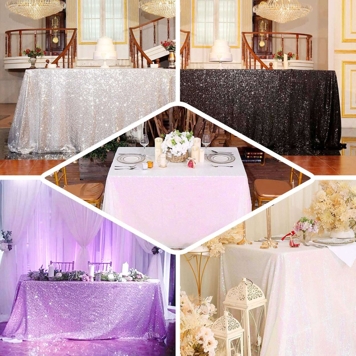 Silver Glitzy Sequin Table Skirts 17ft