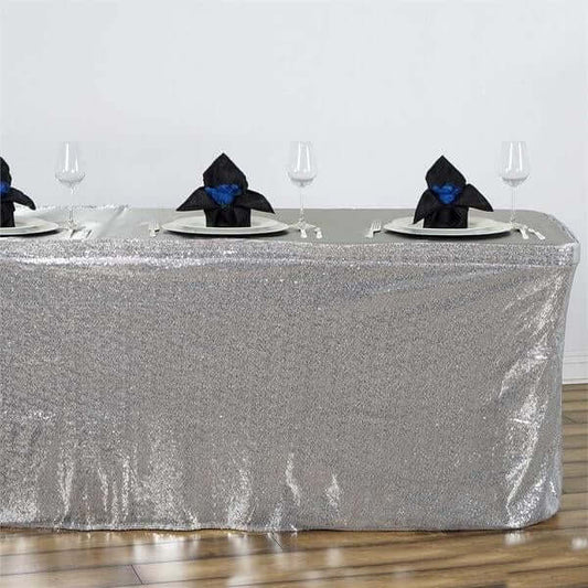 Silver Glitzy Sequin Table Skirts 17ft