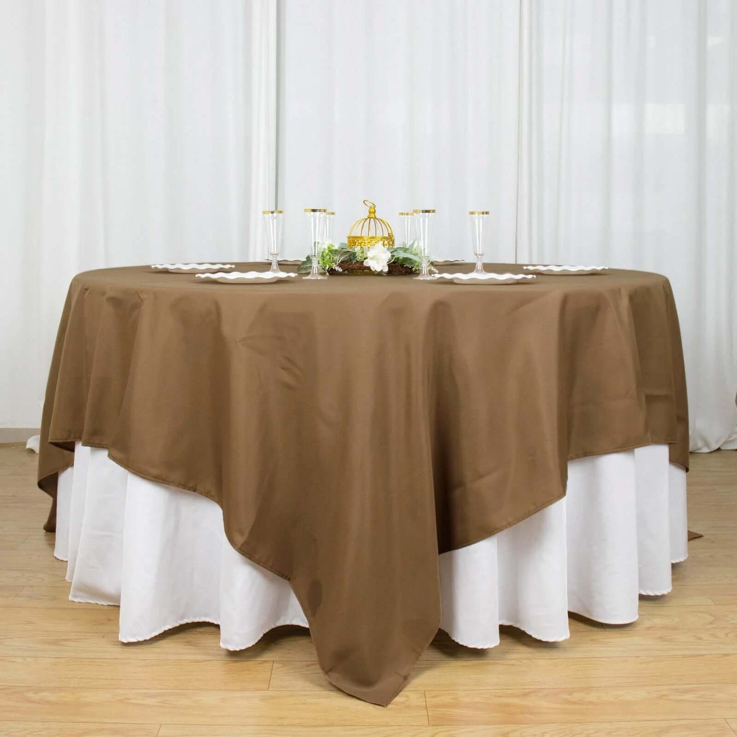 Taupe Seamless Square Polyester Table Overlay 90"x90"