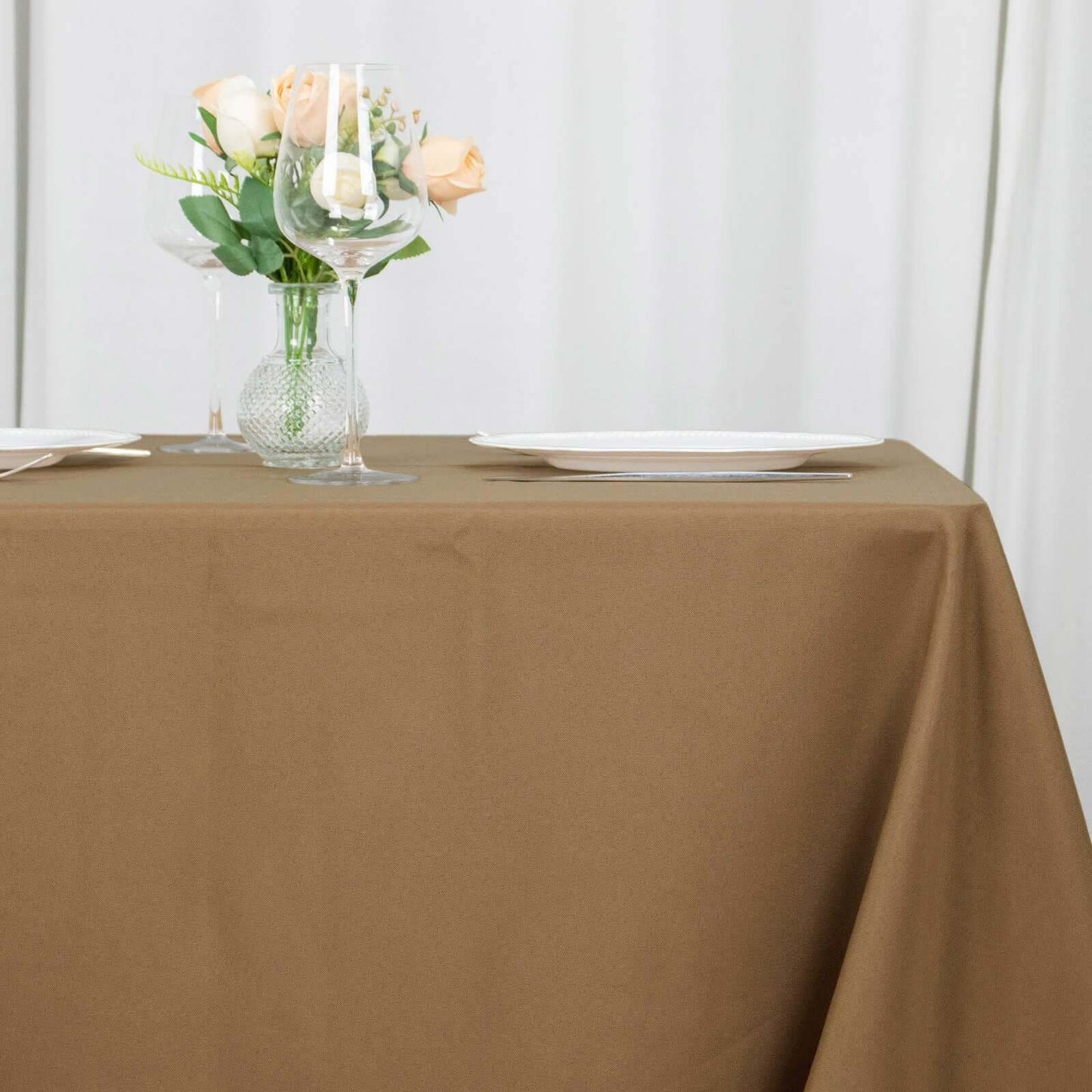 Taupe Seamless Square Polyester Table Overlay 90"x90"