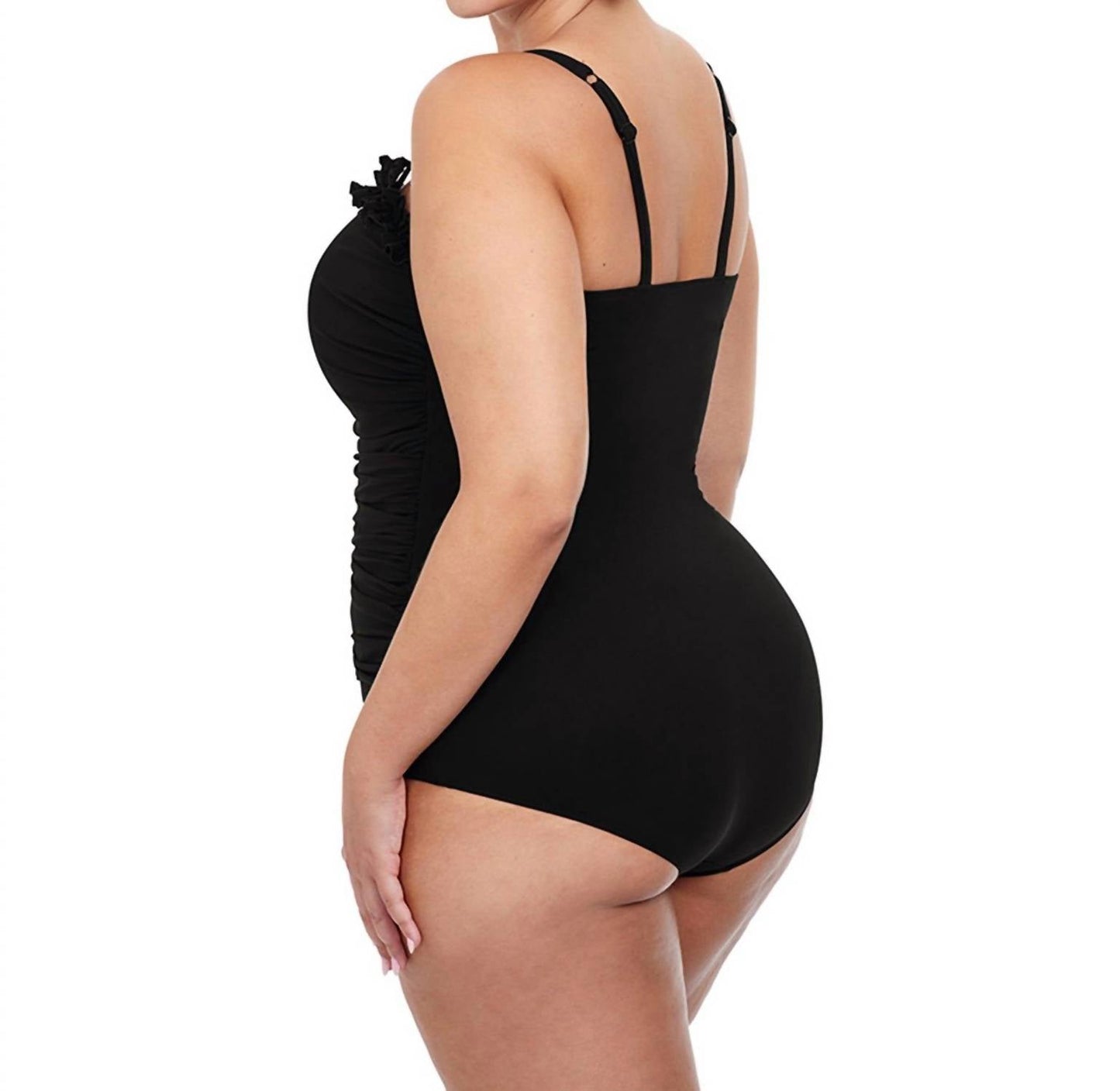 Plus Size Scoop Neck One Piece Swimsuit In Hula Dance Black