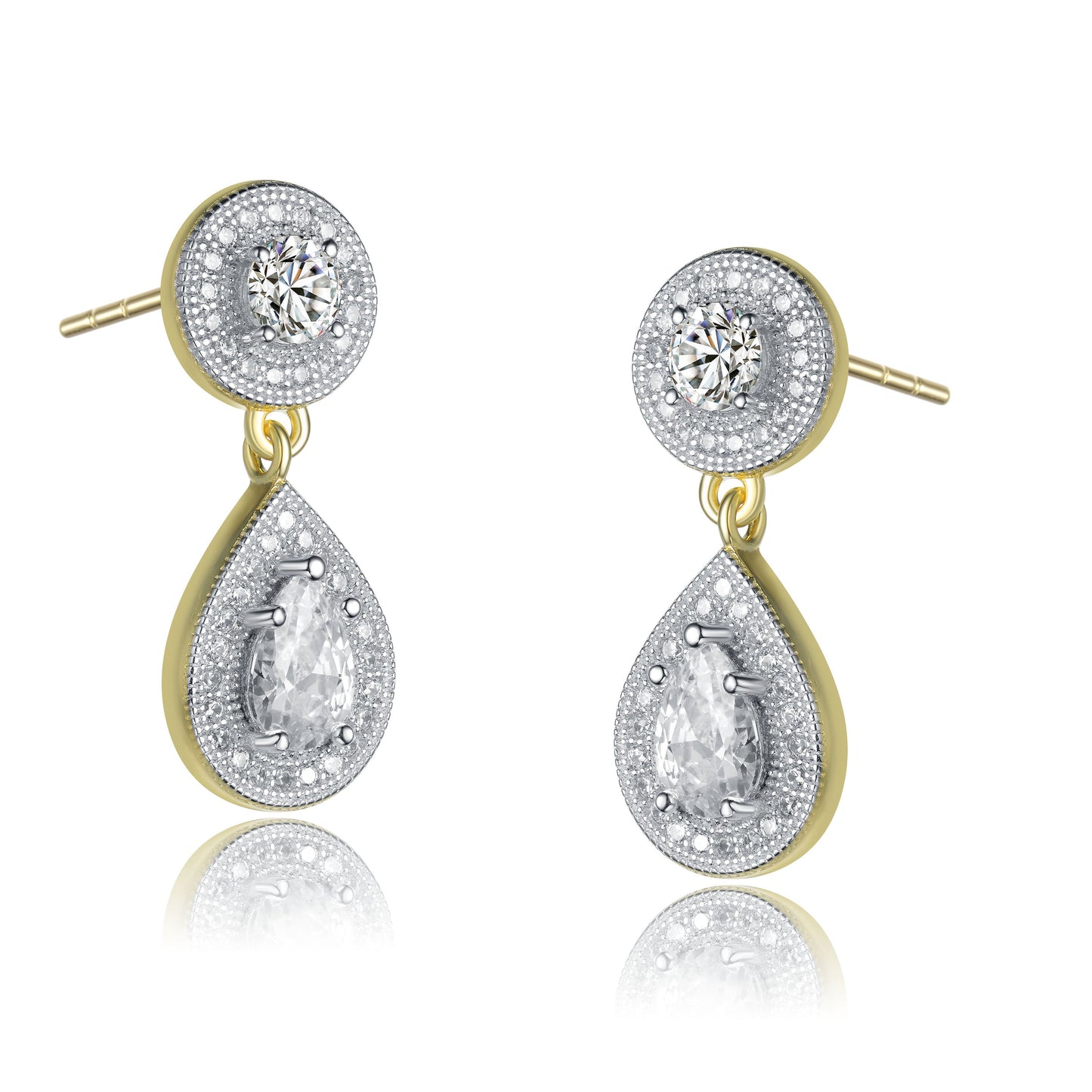 GENEVIVE Sterling Silver Gold Plated Cubic Zirconia Teardrop Earrings