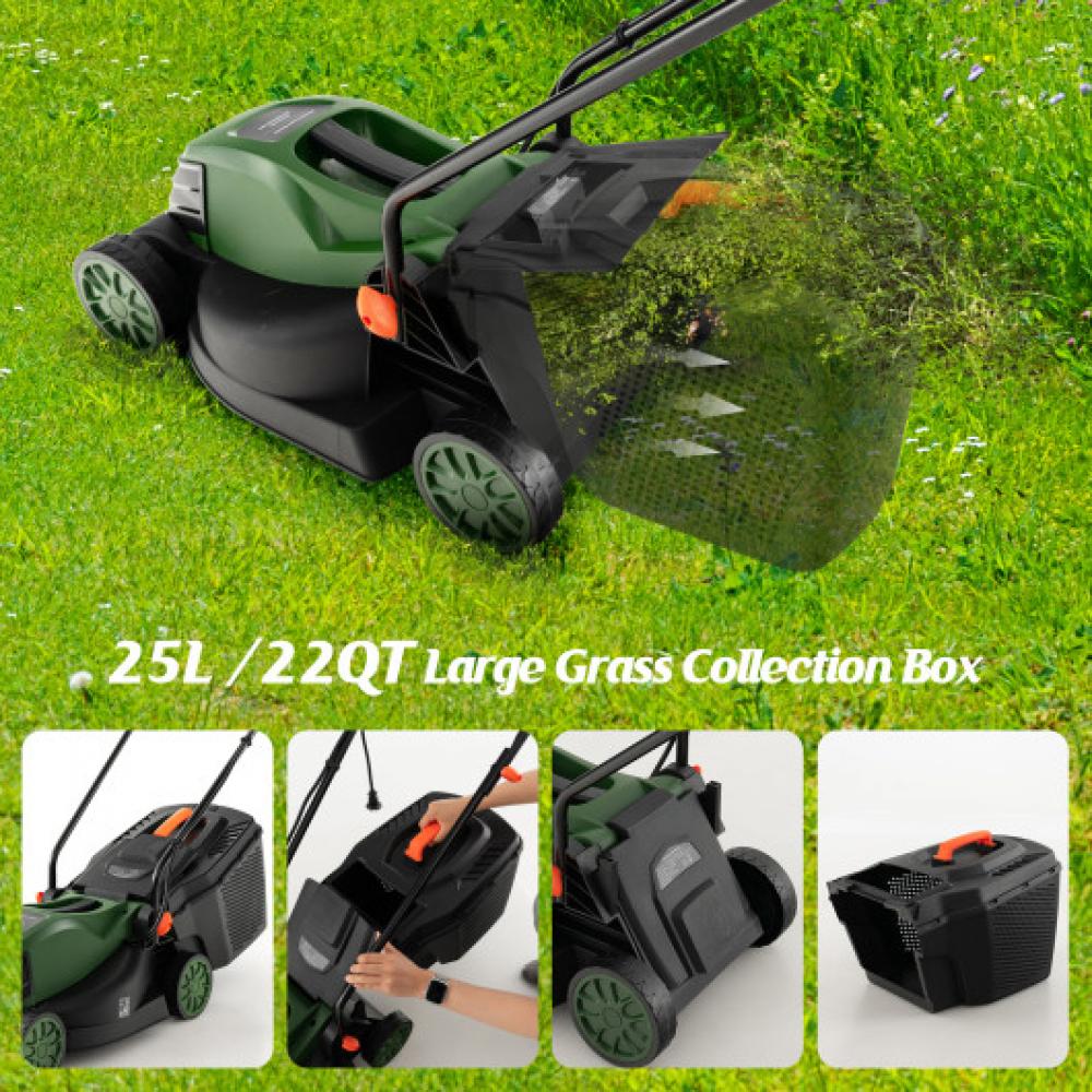 10 AMP 13 Inch Electric Corded Lawn Mower with Collection Box-Black & Green