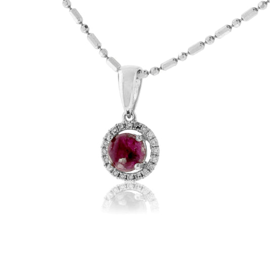 Cabochon Cut Red Emerald Halo Style Pendant