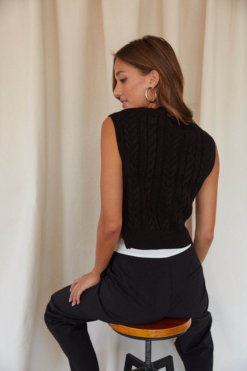 Connie Cropped Cable Knit Sweater Vest