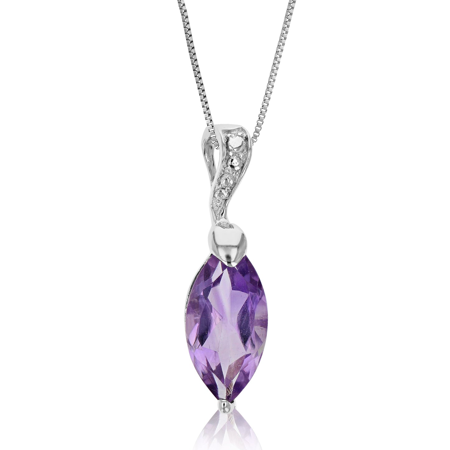 1/50 cttw Purple Amethyst Pendant Necklace .925 Sterling Silver 12x6 MM Marquise