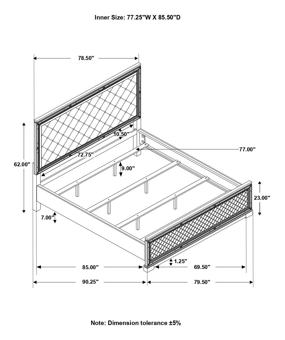 Eleanor Upholstered Tufted Bed Metallic