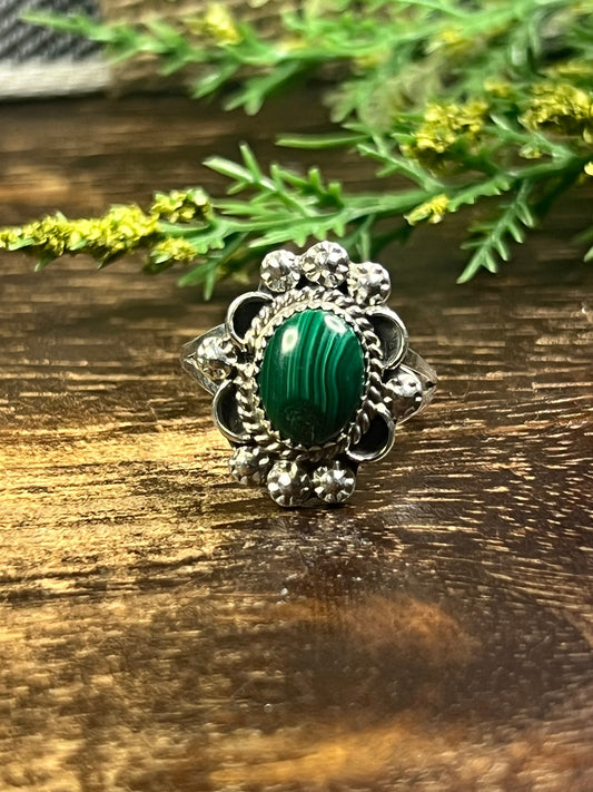 Freda Martinez Malachite & Sterling Silver Ring Size 8