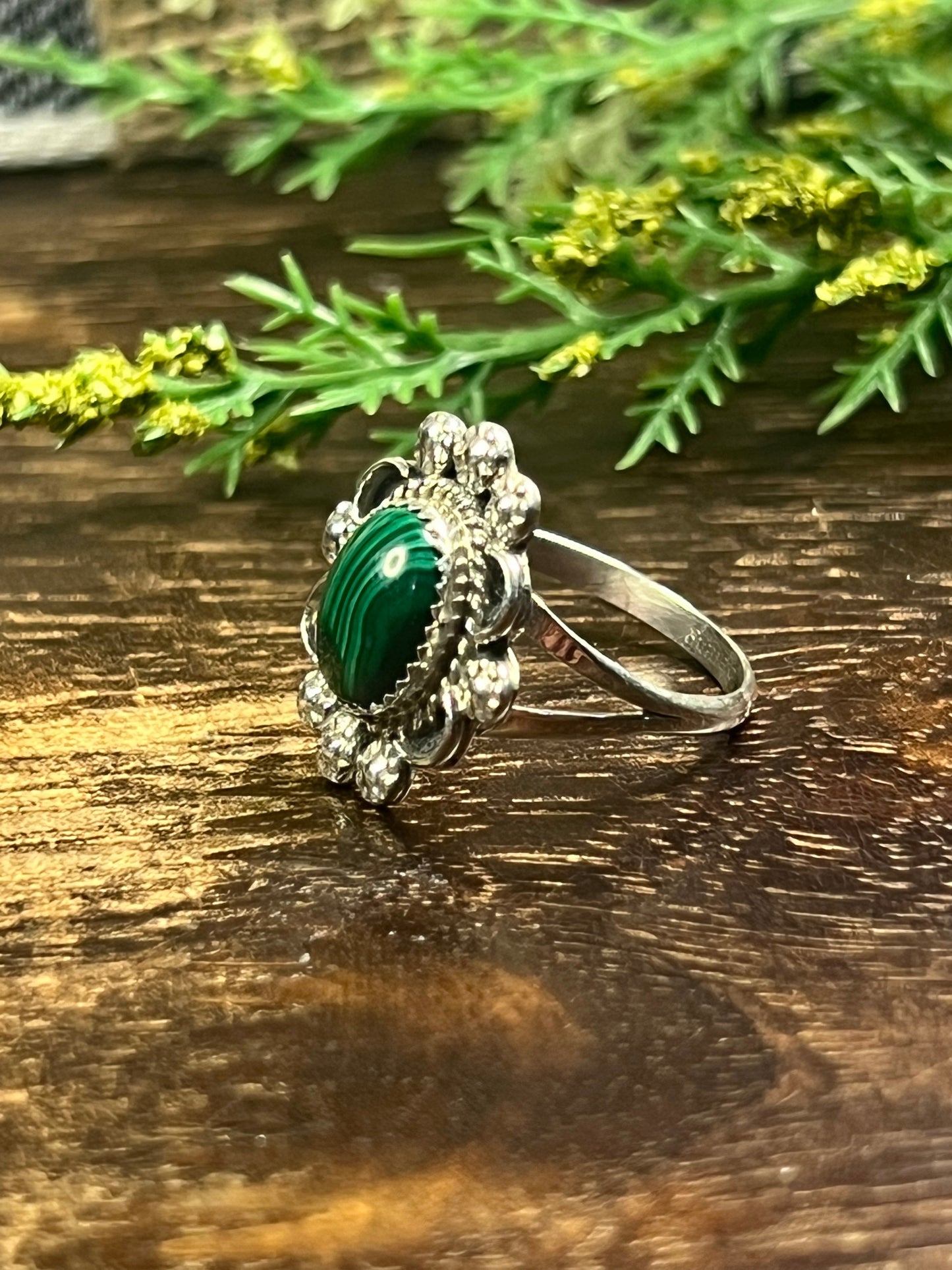 Freda Martinez Malachite & Sterling Silver Ring Size 8