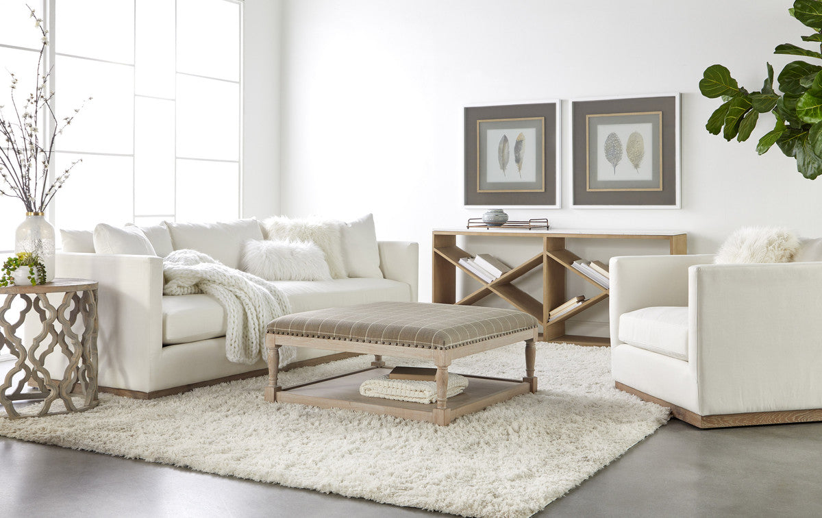 Siena 96" Plinth Base Sofa in Livesmart Machale-Ivory, Natural Gray Oak