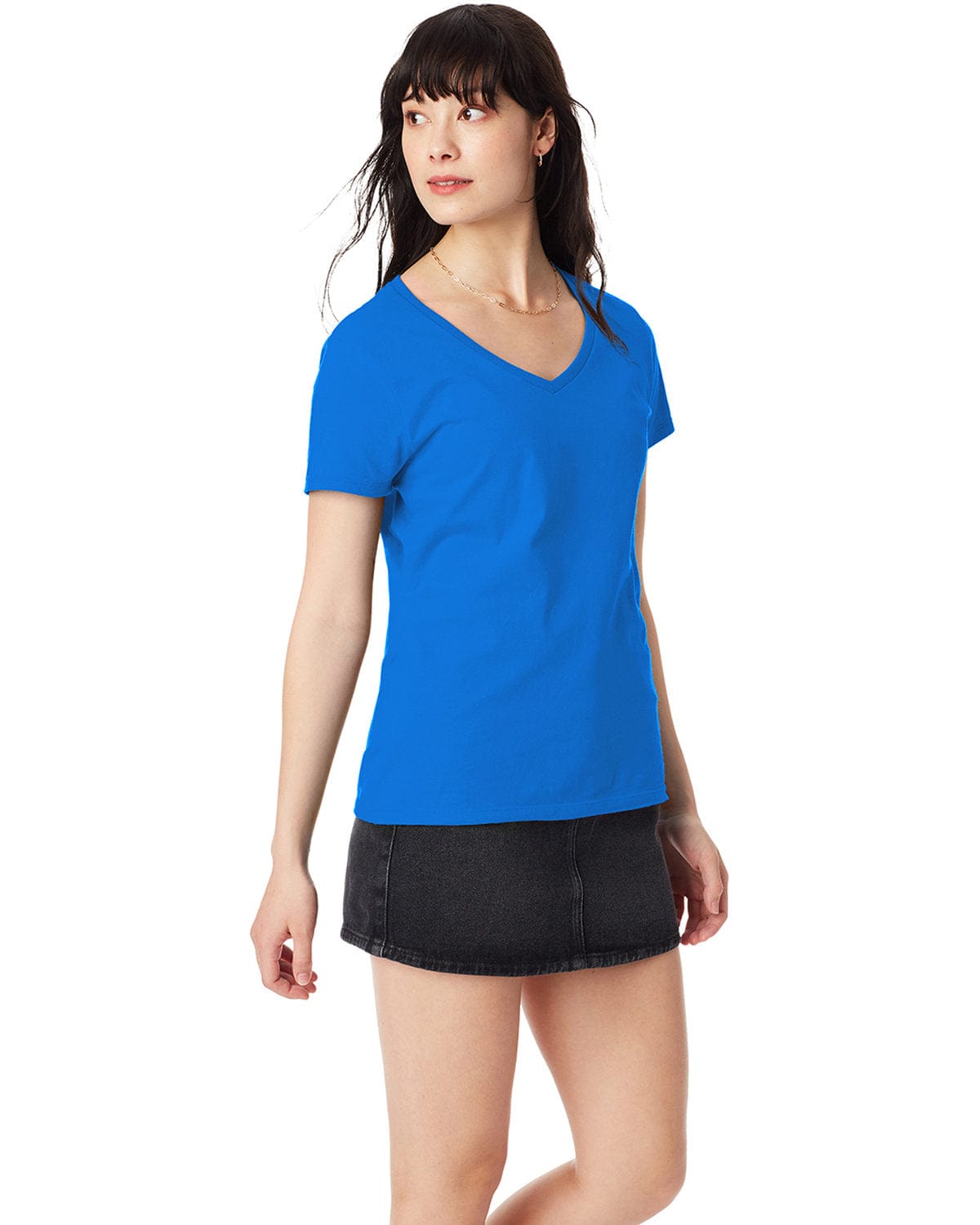 Hanes Ladies Ringspun Cotton Nano V-Neck T-Shirt | Bluebell Breeze