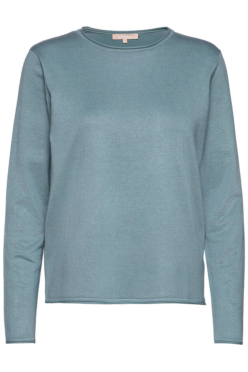 SRMarla O-Neck Knit Roll Edge | Smoke Blue | Pullover fra Soft Rebels