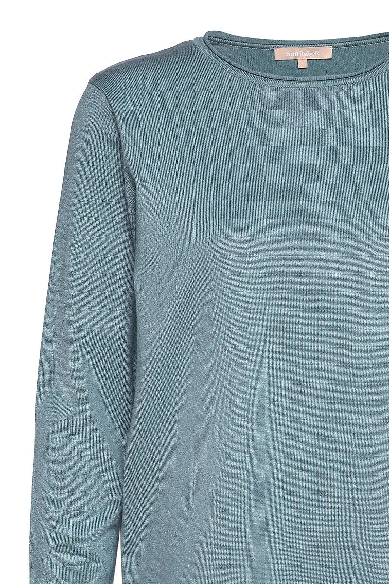 SRMarla O-Neck Knit Roll Edge | Smoke Blue | Pullover fra Soft Rebels