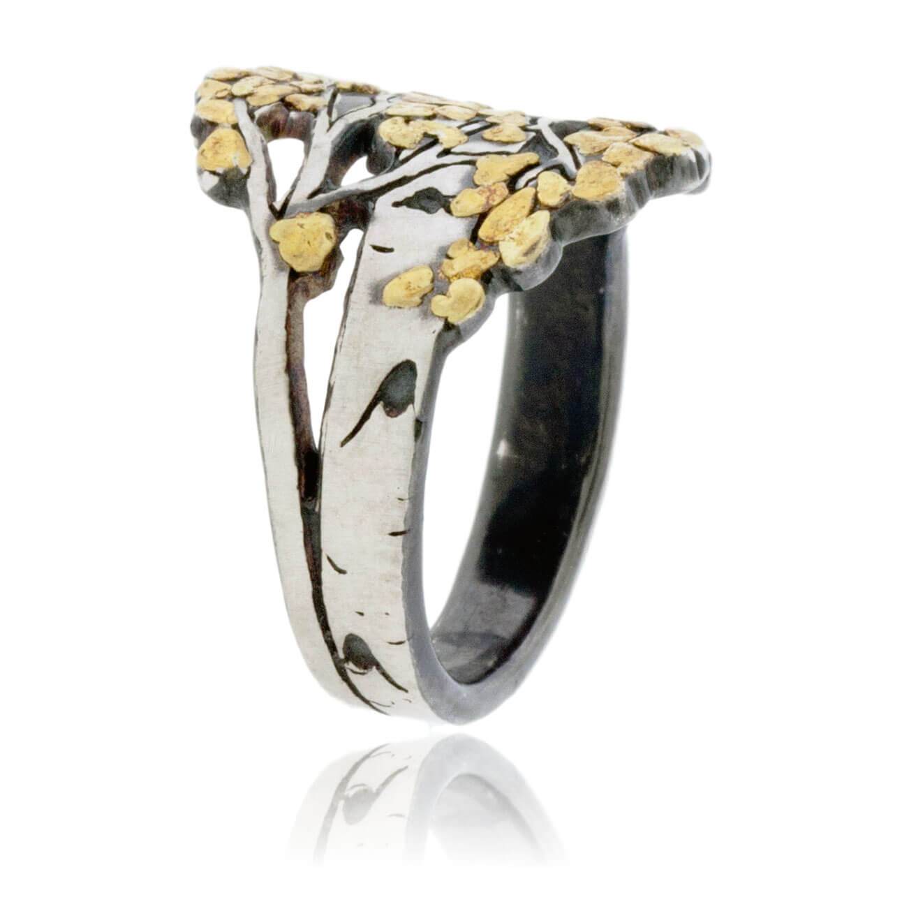 Sterling Silver & Gold Nugget Aspen Tree Ring