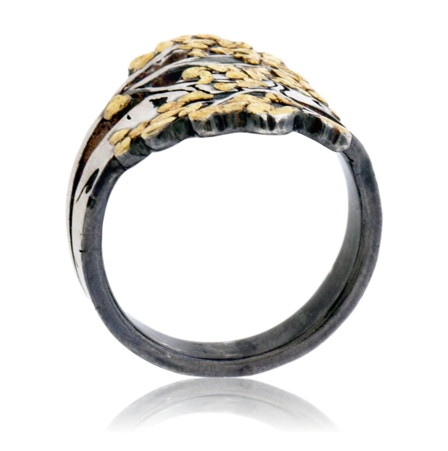 Sterling Silver & Gold Nugget Aspen Tree Ring