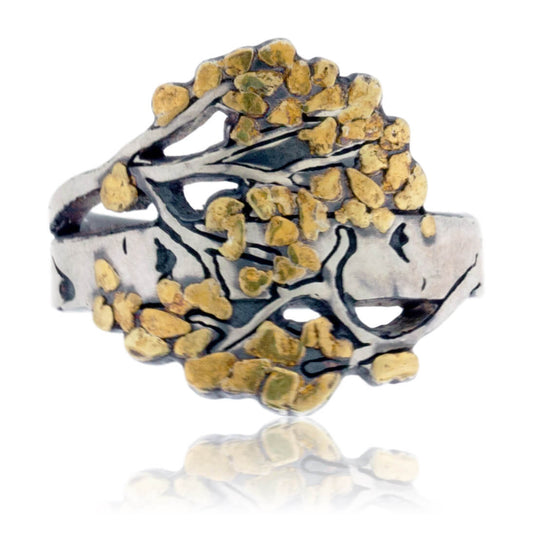 Sterling Silver & Gold Nugget Aspen Tree Ring